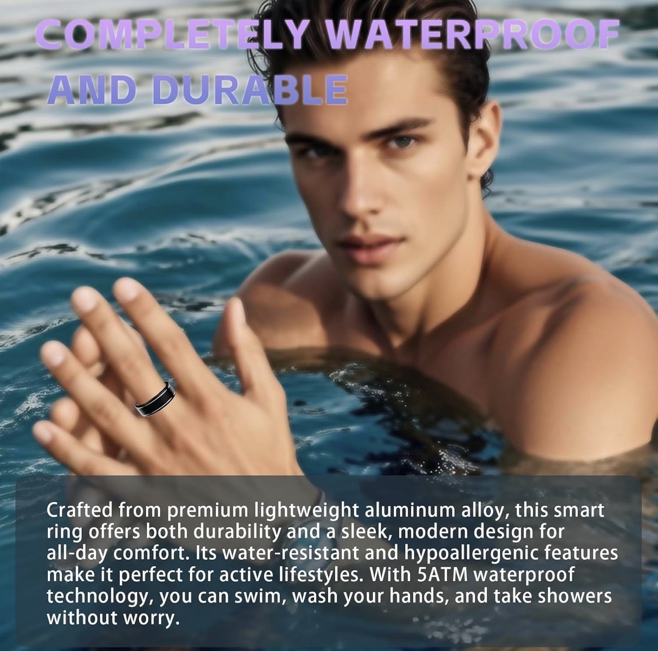 Black Aluminum Smart Ring Heart Rate Sleep Activity Tracker Waterproof size 9