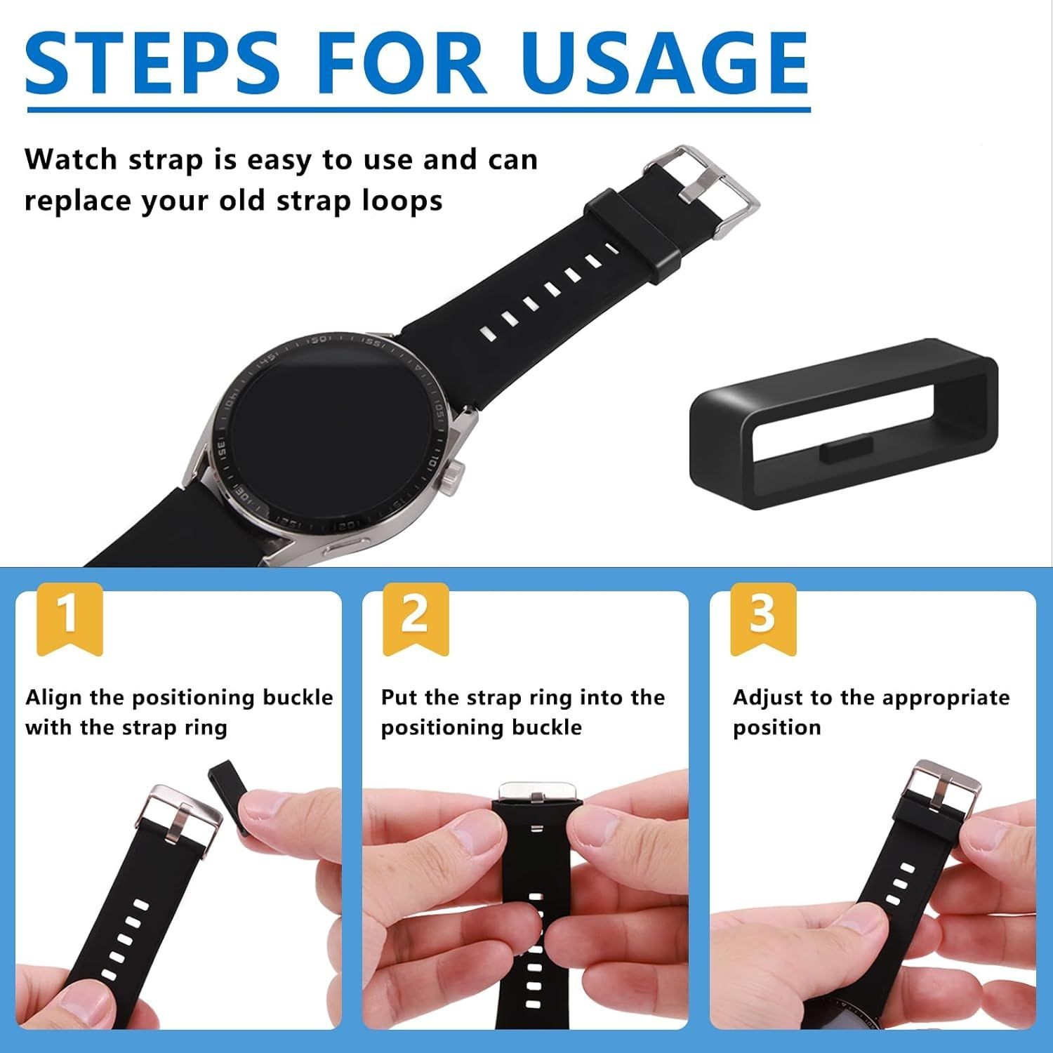 6 Pcs Silicone Strap Compatible with 16mm/18mm/20mm Watches Fastener Rings
