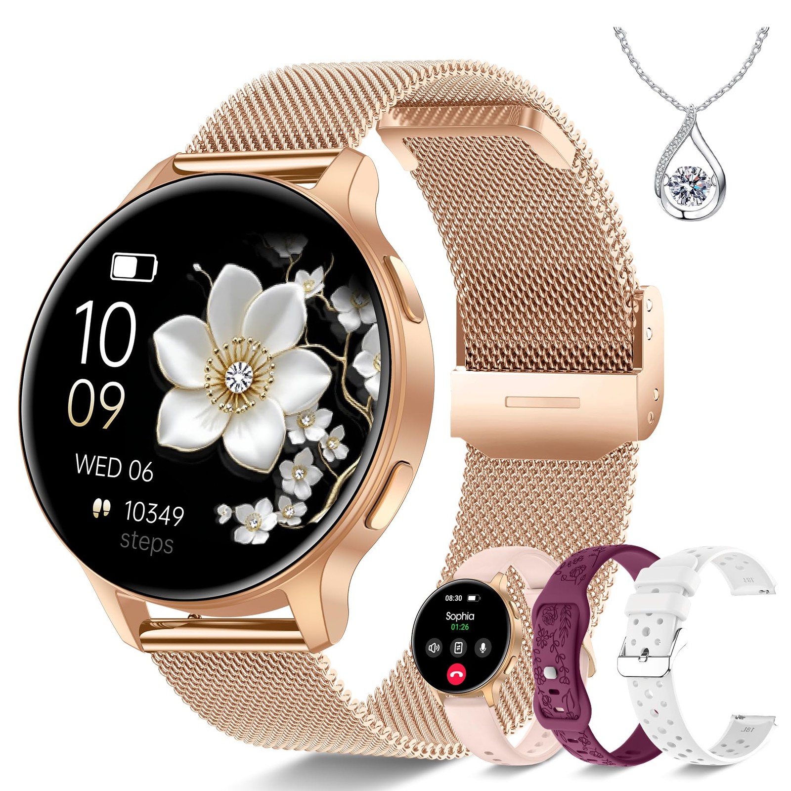 Iaret Smart Watch for Women, 1.27″ HD Fitness Tracker with 4 Bands & Necklace…