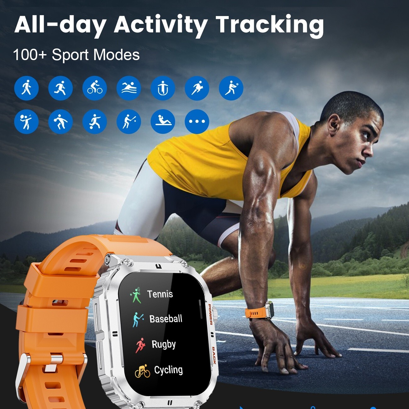 Smart Watch Men Women Rugged Sport Waterproof Heart Rate for iOS Android Samsung
