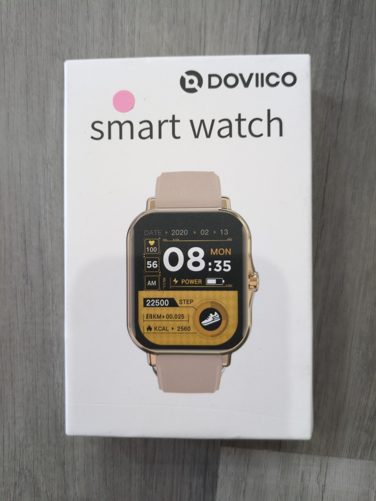 Doviico Smart Watch Pink Metal Case Pink Silicone Band Touch Screen Fitness