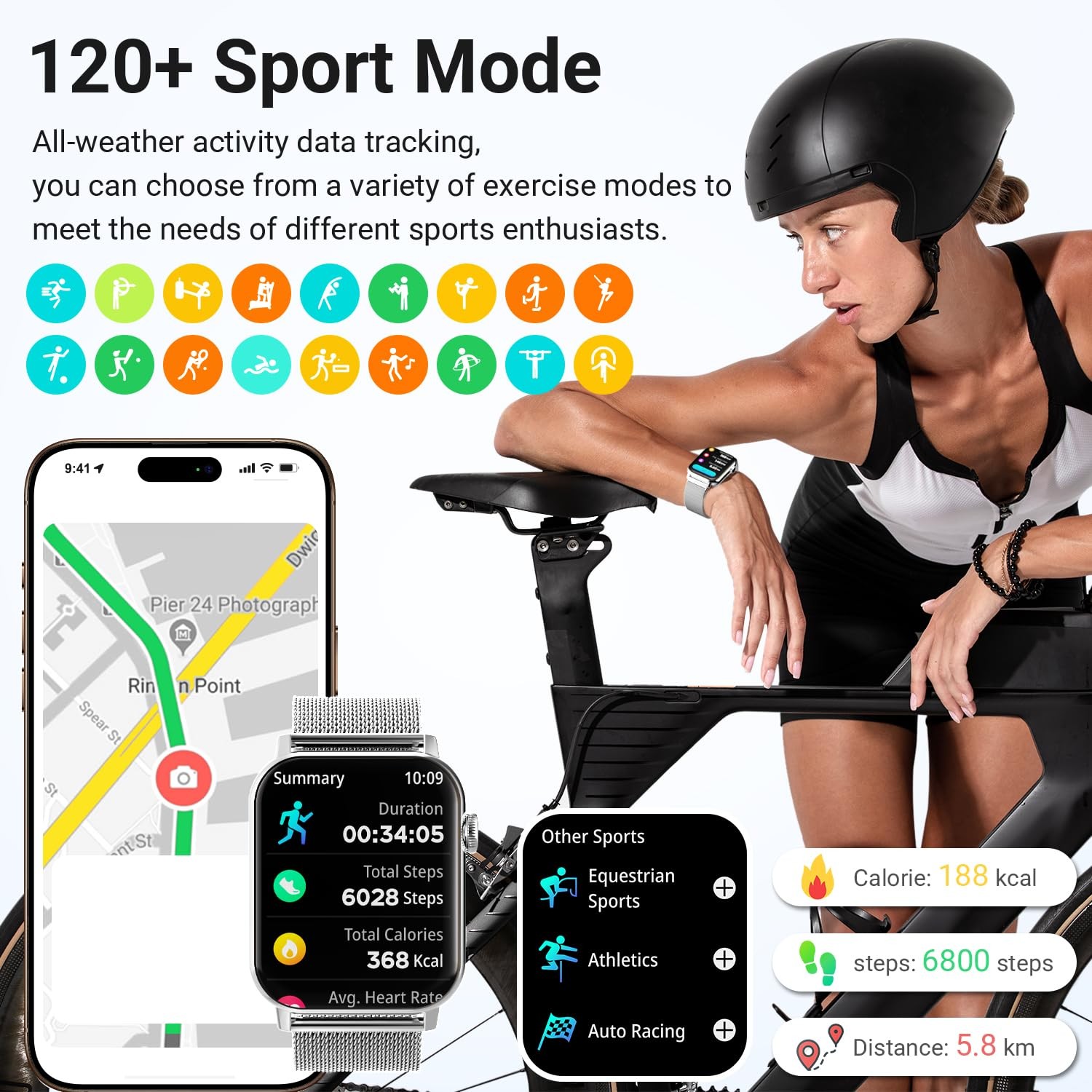 Trendia Smart Watches for Women, 1.83” HD Fitness Watch, Silver