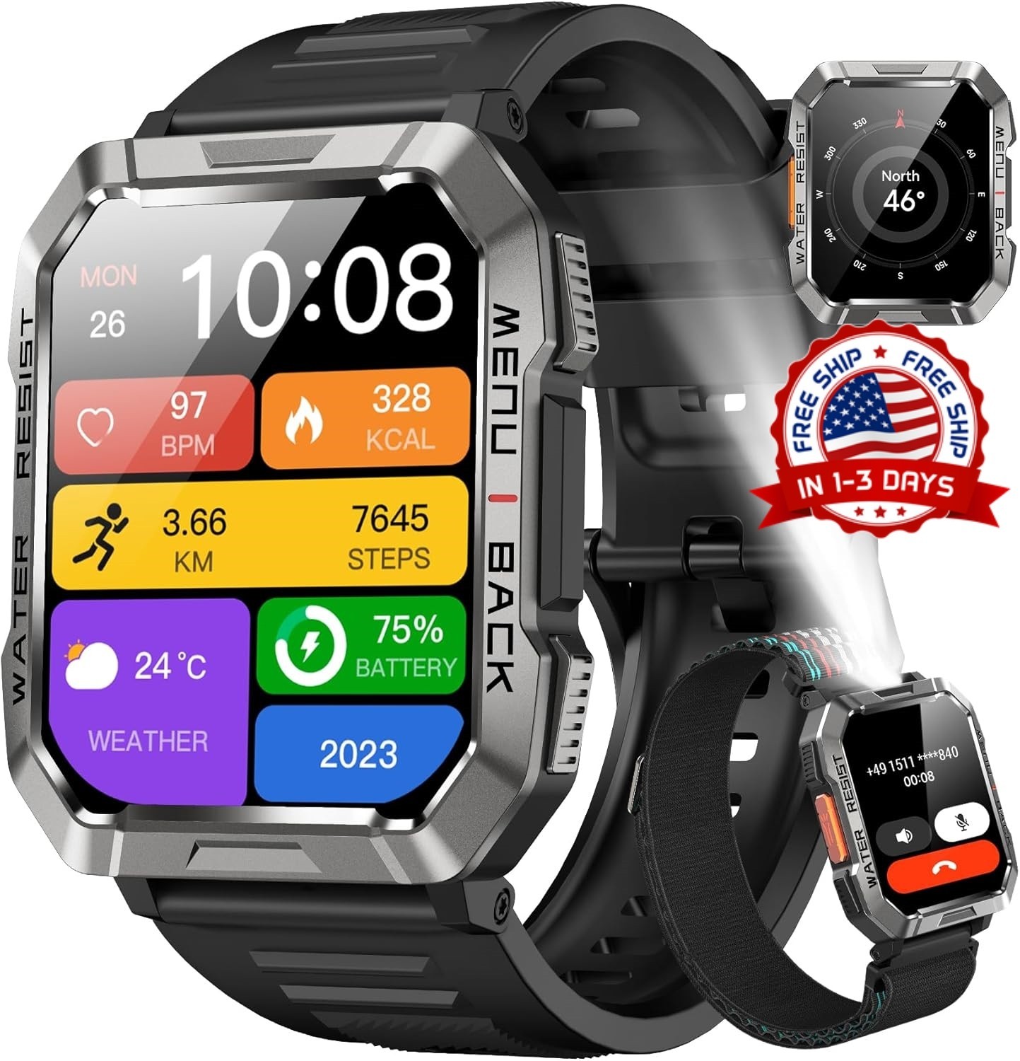 Reloj Inteligente Militar Bluetooth De Hombre Para iPhone Samsung Android