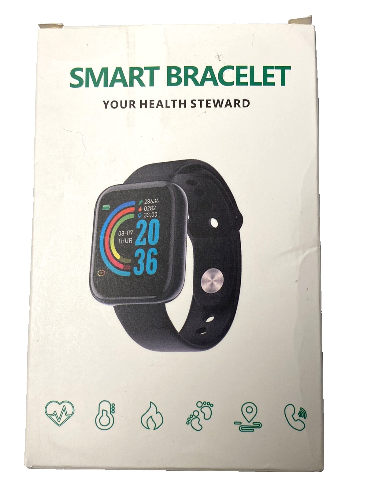 SMART WATCH BRACELET HEART RATE, BP. STEPS, INCOMING CALLS, FB, TWITTER & MORE
