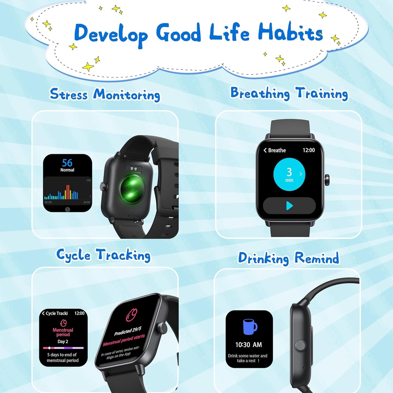 Kids Activity Tracker Smart Watch – 1.8′ Display, Health Monitoring Features