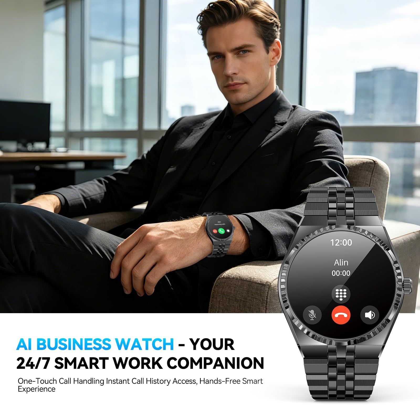 Luxury Smart Watch Men Bluetooth Call AMOLED Heart Rate Blood Oxygen IP68 Black