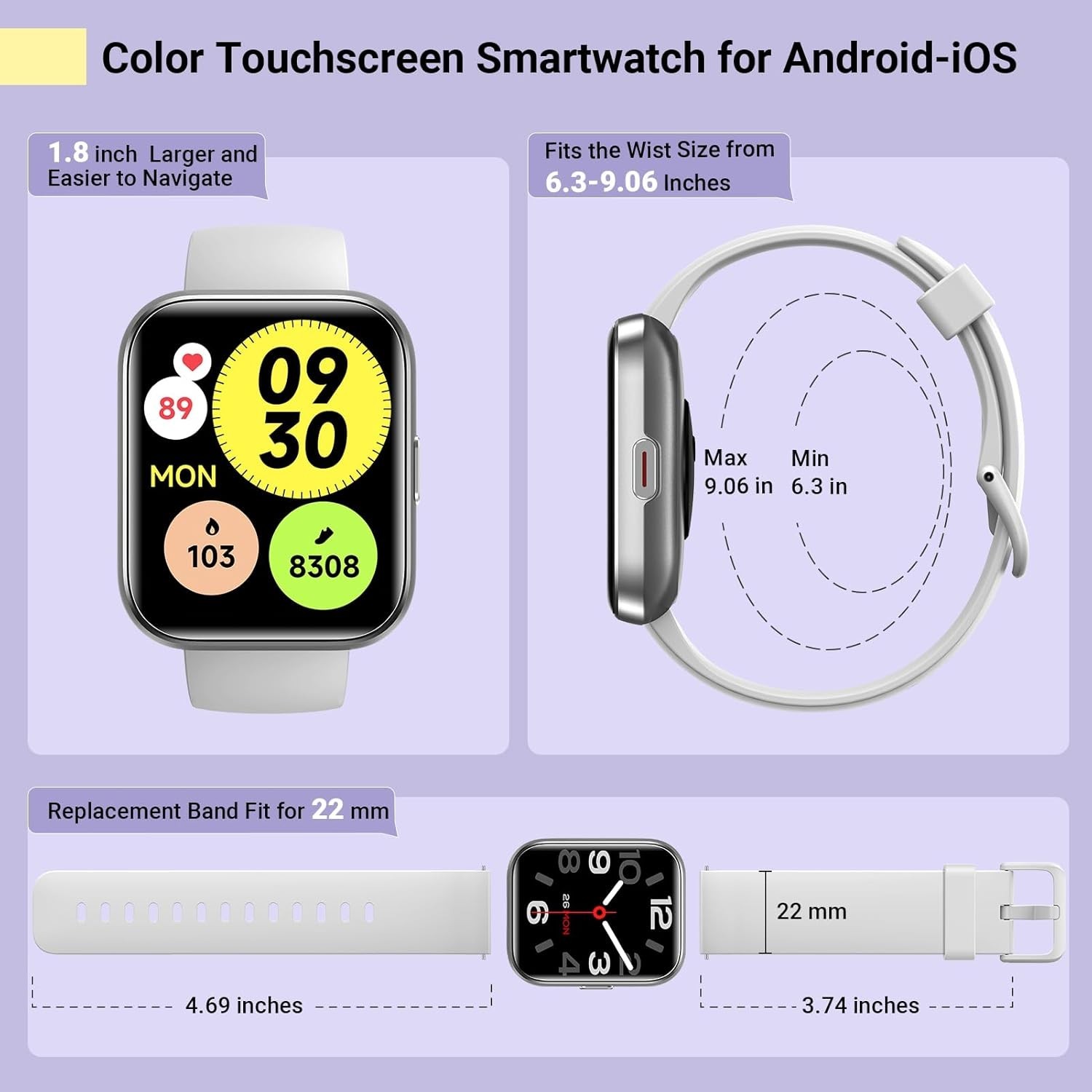 Beautiful 1.8” Fitness Tracker Smartwatch with Alexa – Compatible with iPhone