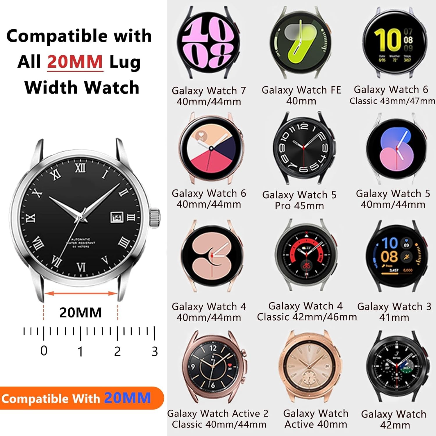20mm Braided Sport Loop Strap Compatible with Samsung Galaxy Watch 7 40mm 44mm