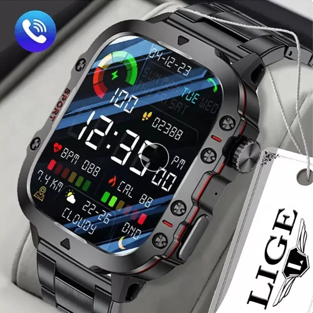 Military Smart Watch Men,420MAH Battery,3ATM Waterproof, 1.96″ HD Tactical Watch