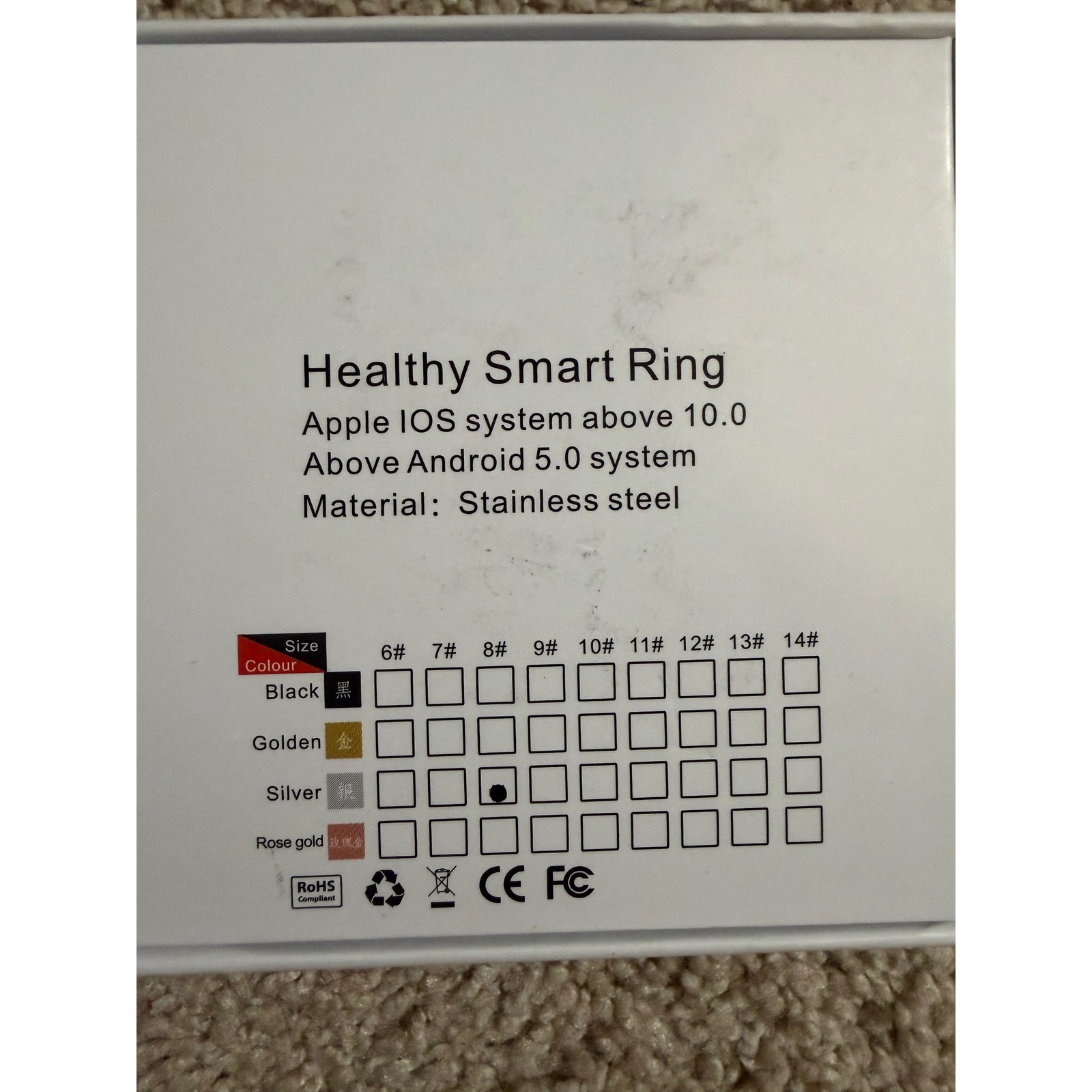 MERNEUO Smart Ring Health Fitness Tracker Heart Rate Sleep Silver Size 8 NEW