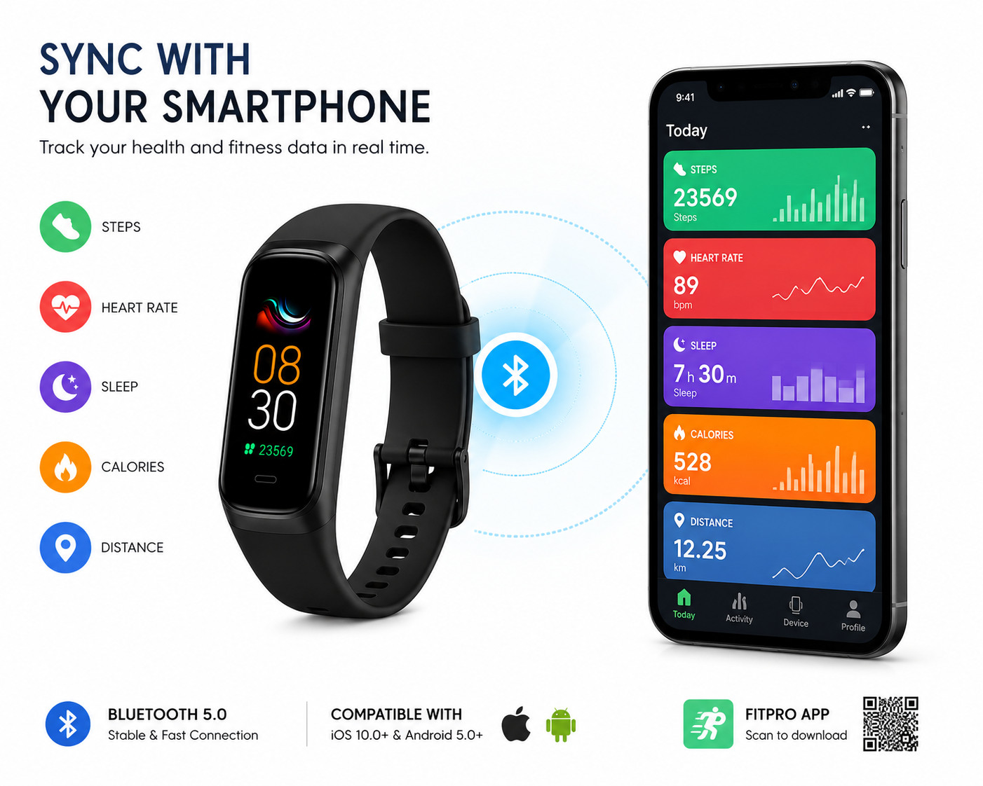 Vital Smart Watch and Fitness Tracker for Men/Women | Sleek Activity Tracker Hea