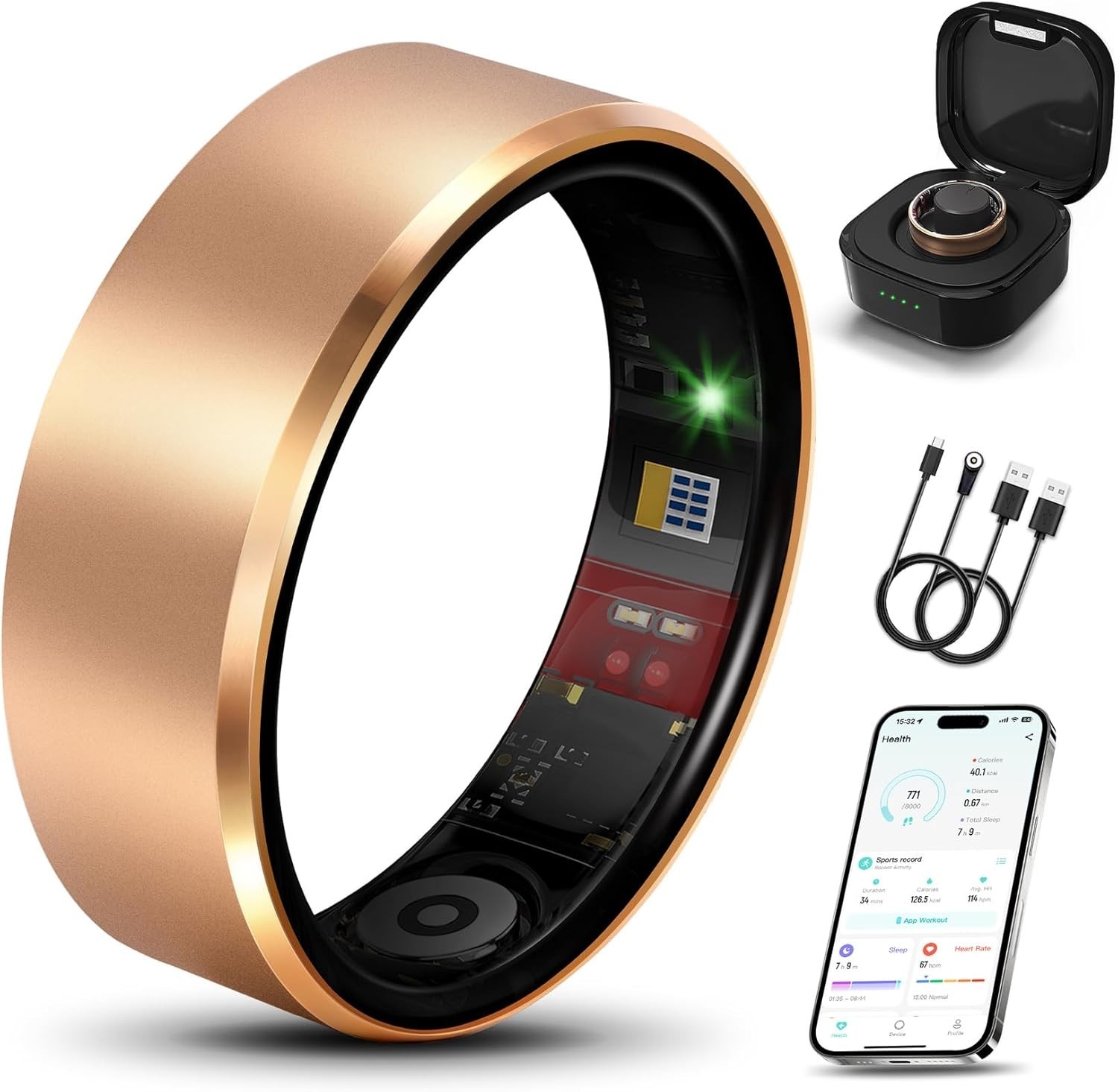 Smart Rings for Men & Women, Fitness Tracker Health Monitor Ring, Wearable size8