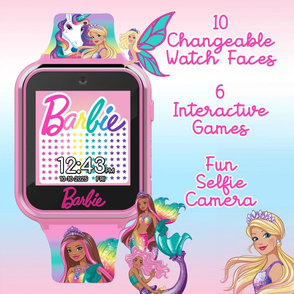 Barbie Kids Smartwatch – Interactive Fun with 10 Watch Faces, Camera, Games, Ala
