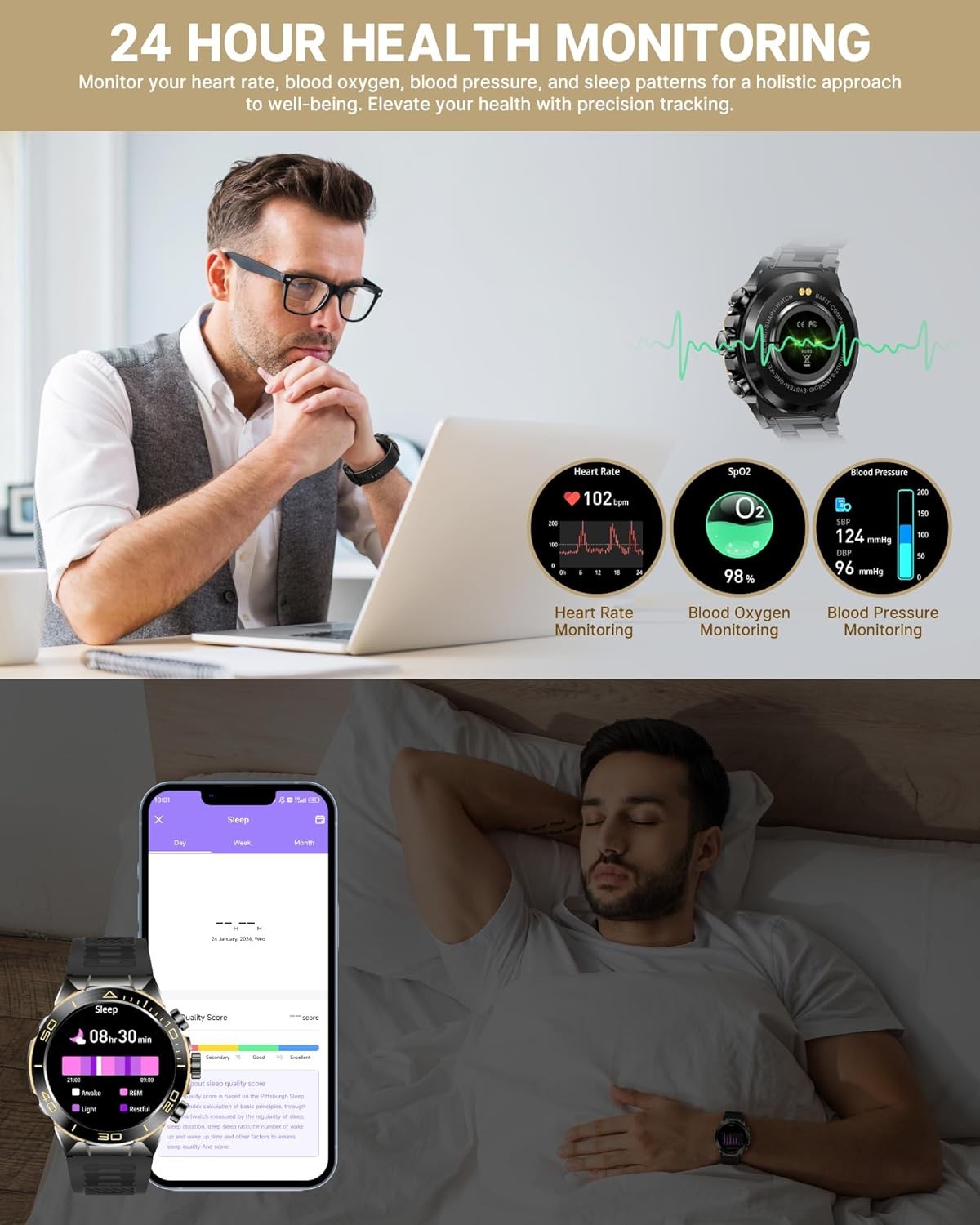SOUYIE Luxury Smart Watch for Men Bluetooth Call, 1.43″ AMOLED,