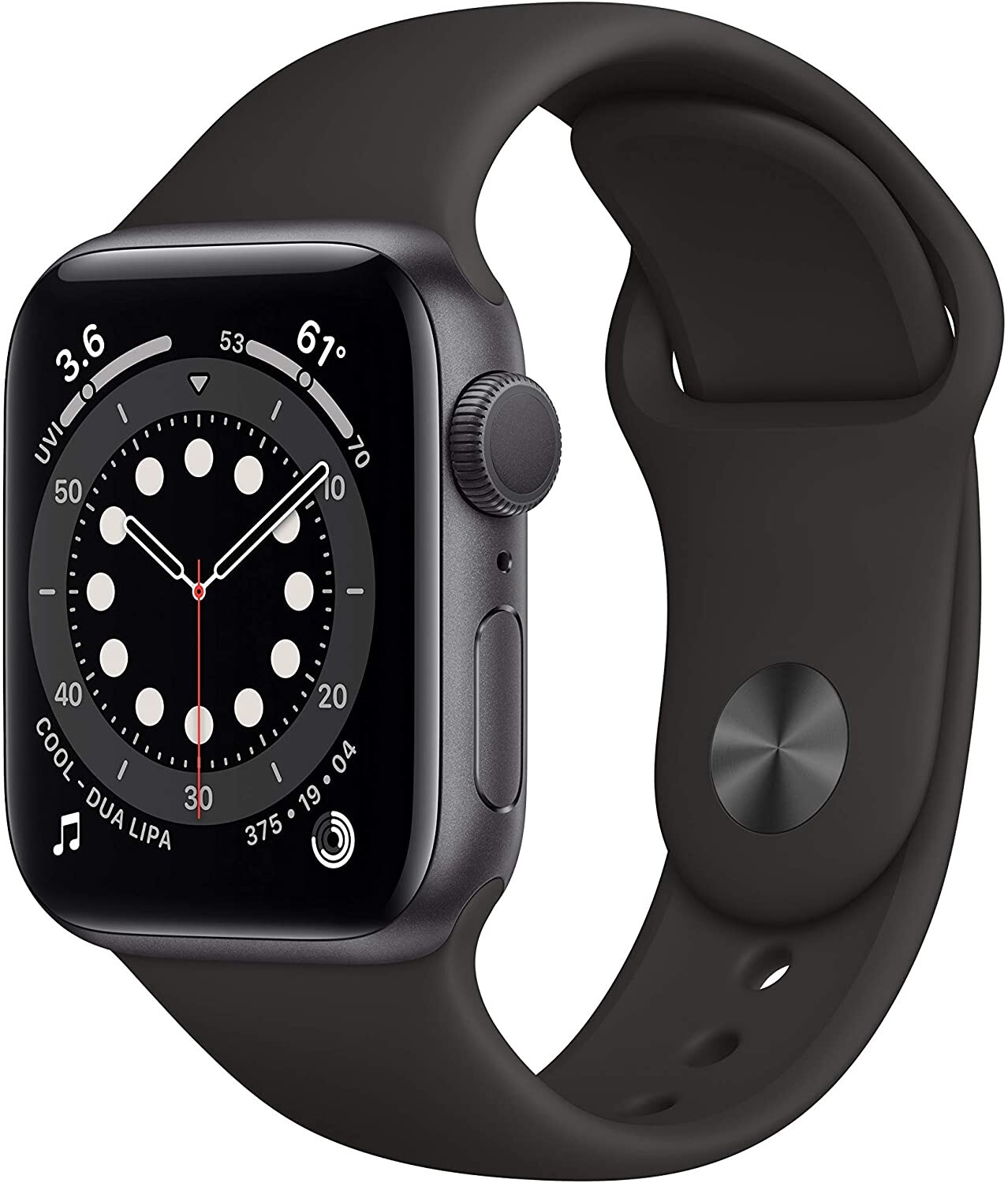 Apple Watch Series 6 44mm Space Gray Aluminum Case with Black Sport Band -…