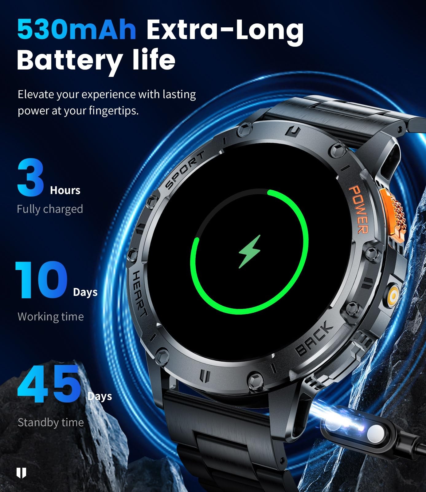 LIGE EF5-A Military Smart Watch Men 1.43″ AMOLED 5ATM Waterproof Calls 530mAh 3