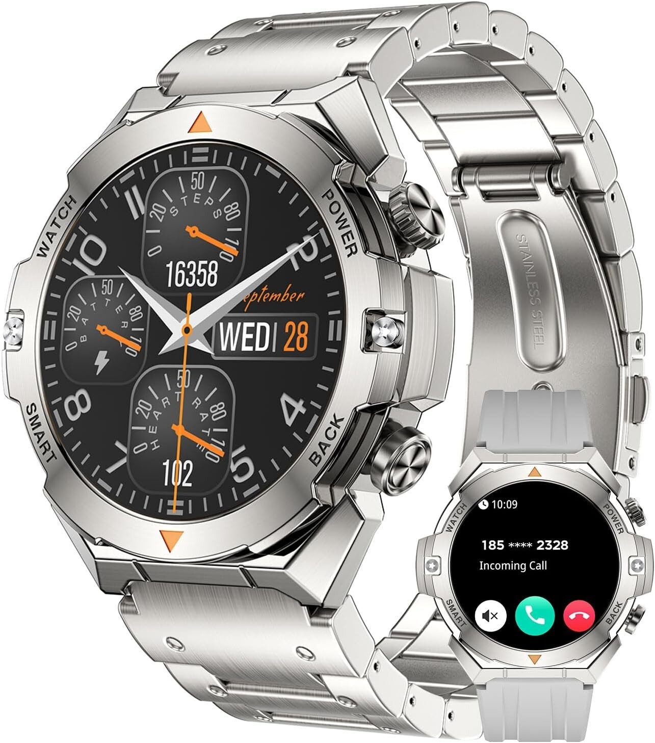 Smart Watch Answer/Make Call 2 Straps 1.46″ HD Screen Fitness Track Android iOS
