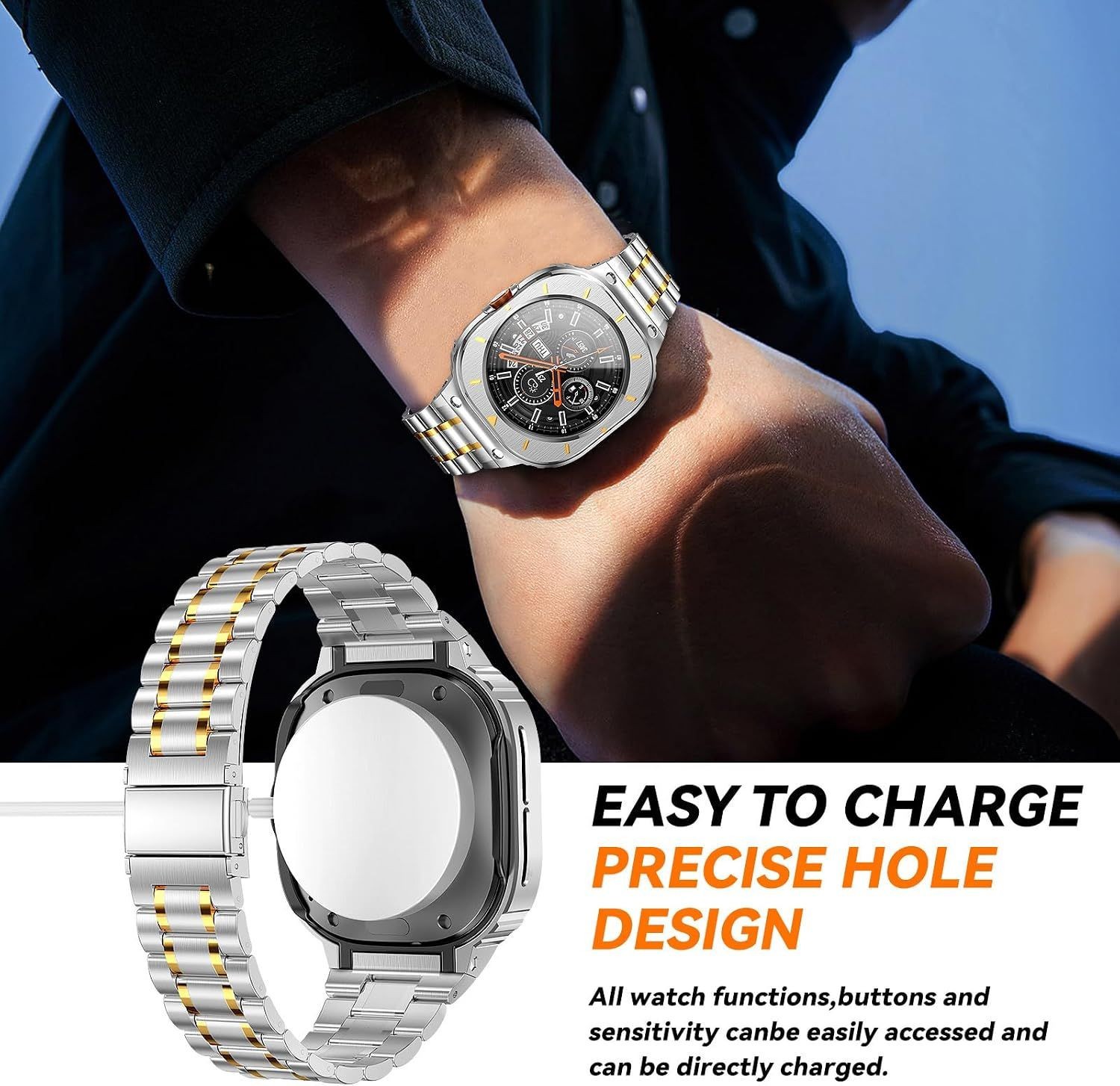 Only Case For Samsung Galaxy Watch Ultra 47mm Metal Luxury Bracelet Silver Gold