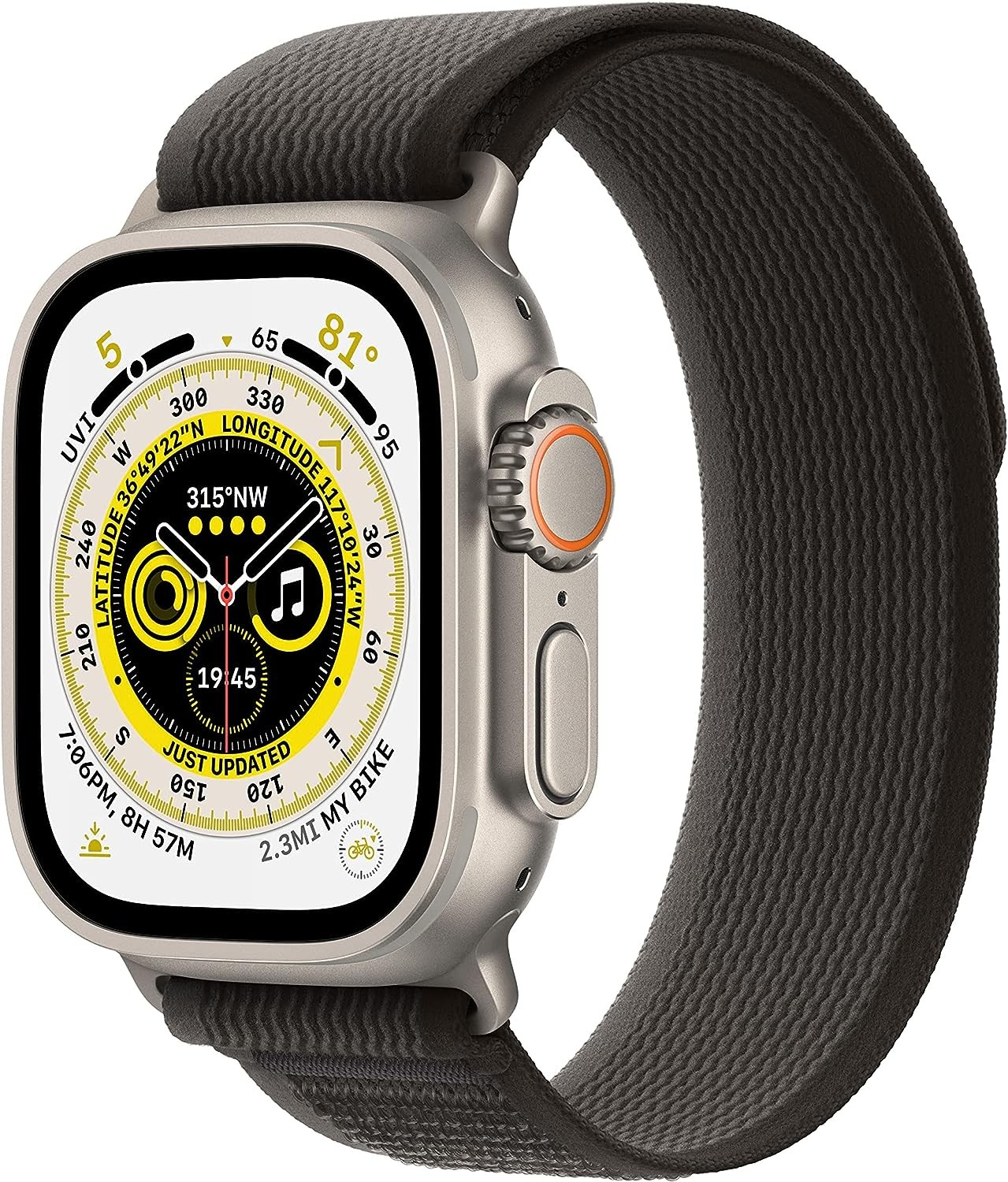 Apple Watch Series Ultra – Titanium Case w/ M/L Black Trail Loop Band,
