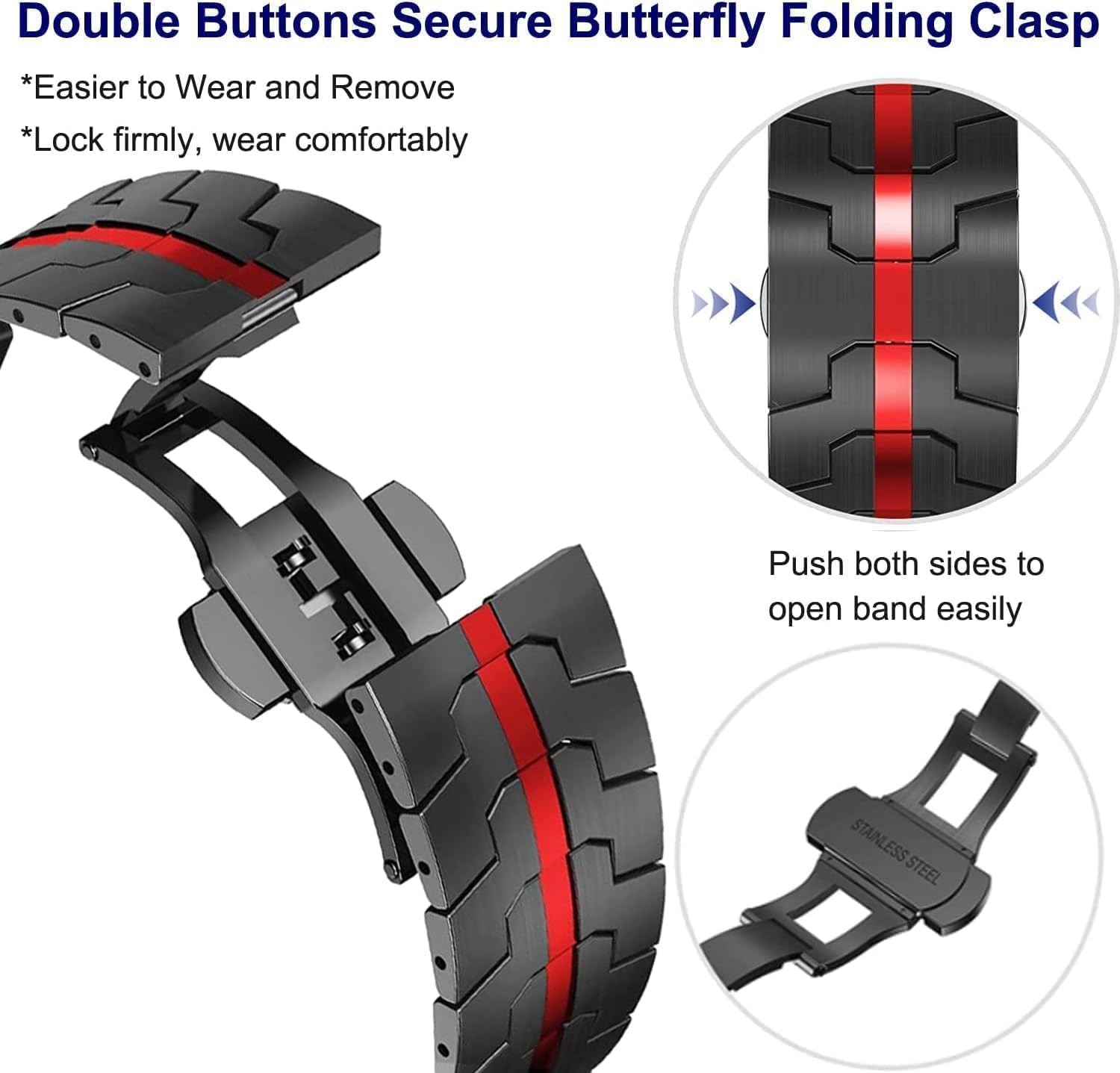 Case For Samsung Galaxy Watch 9/8 Classic 40mm 44mm 46mm Metal Band, Black/Red