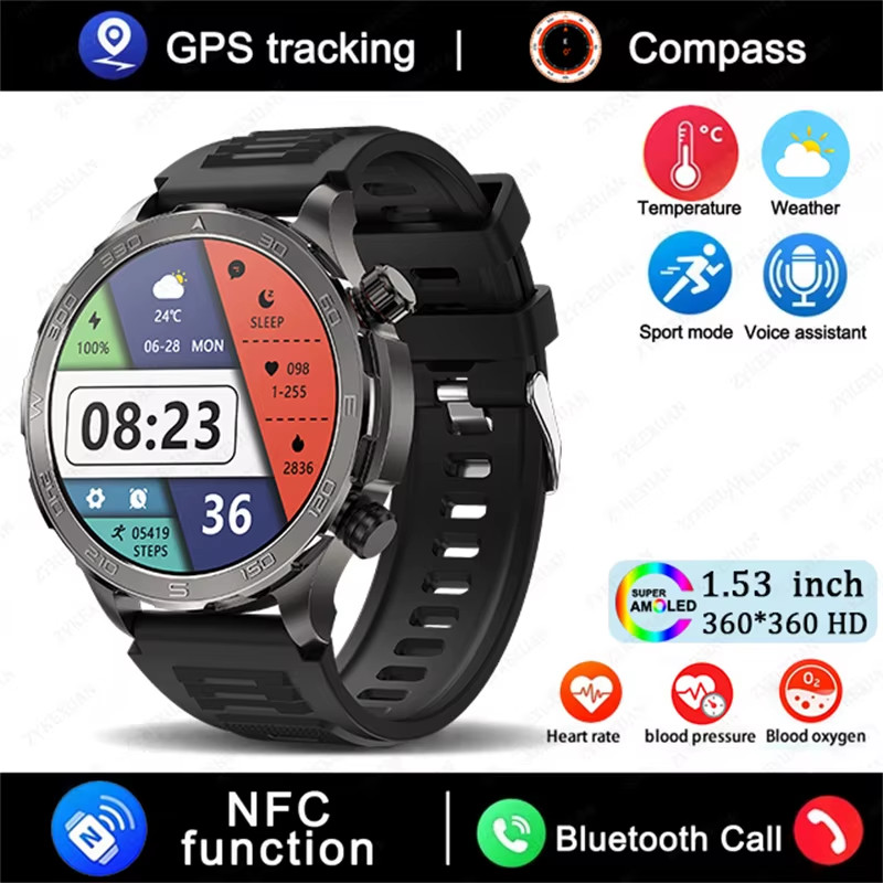 GPS Smart Watch with AMOLED Display, Bluetooth Call, Heart Rate Monitor, IP68