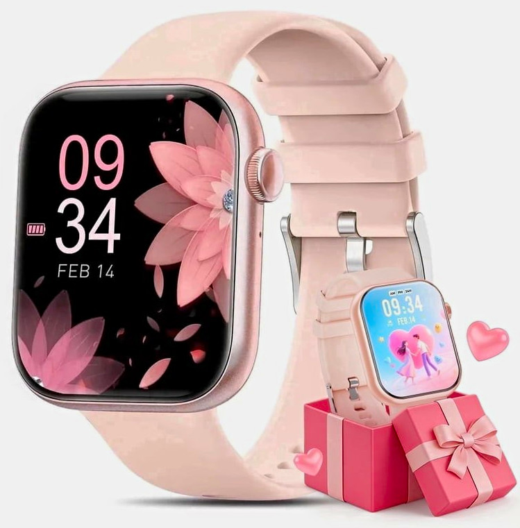 Pink 1.85in Touch Screen Smart Watch Bluetooth Calls Music Control Waterproof