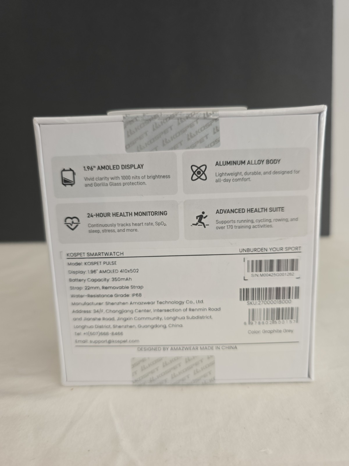 NIB 2025 KOSPET PULSE Grey Smart Watch Men & Women HR Monitor 1.96″ AMOLED