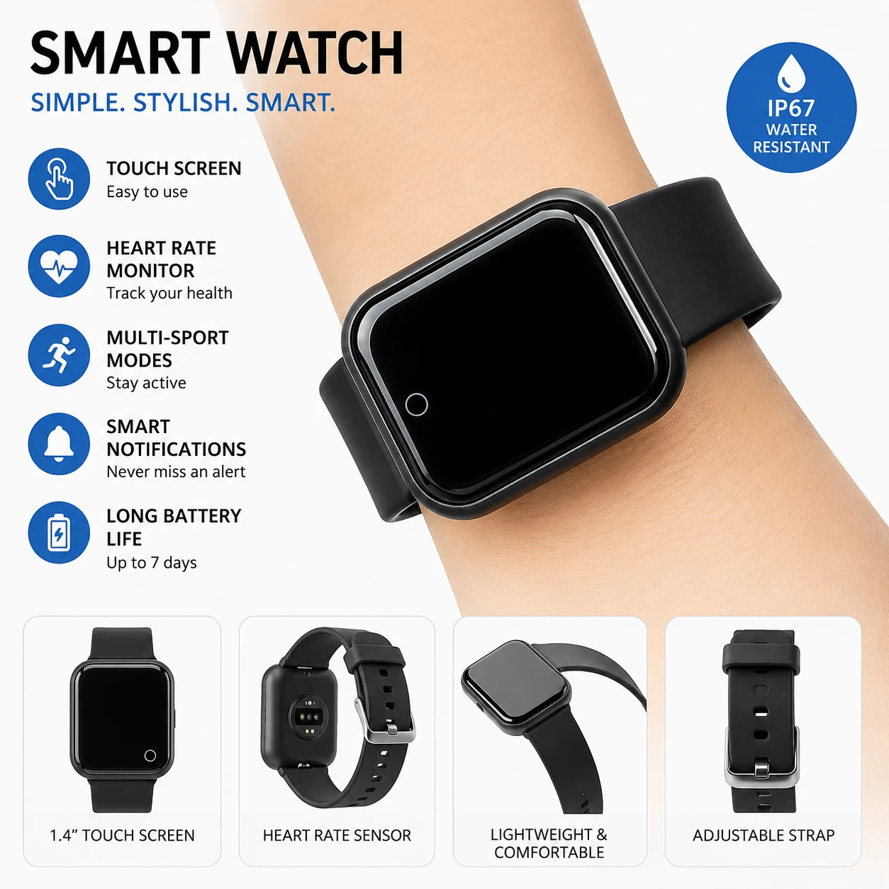 Smart Watch for Android & iPhone 1.4″ HD Touchscreen Fitness Tracker