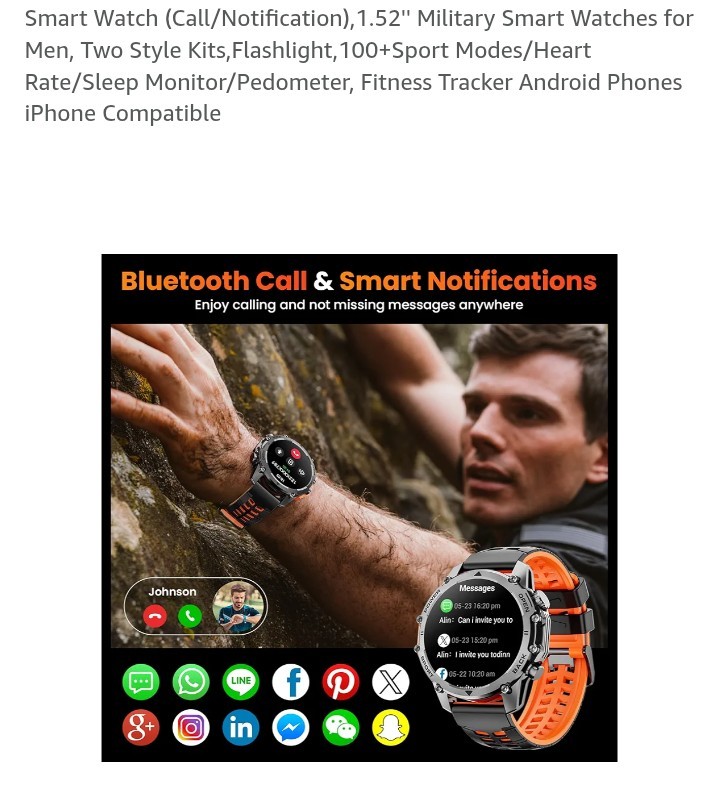 Smart Watch (Call/Notification),1.52” Military Smart Watches for Men, Two Style