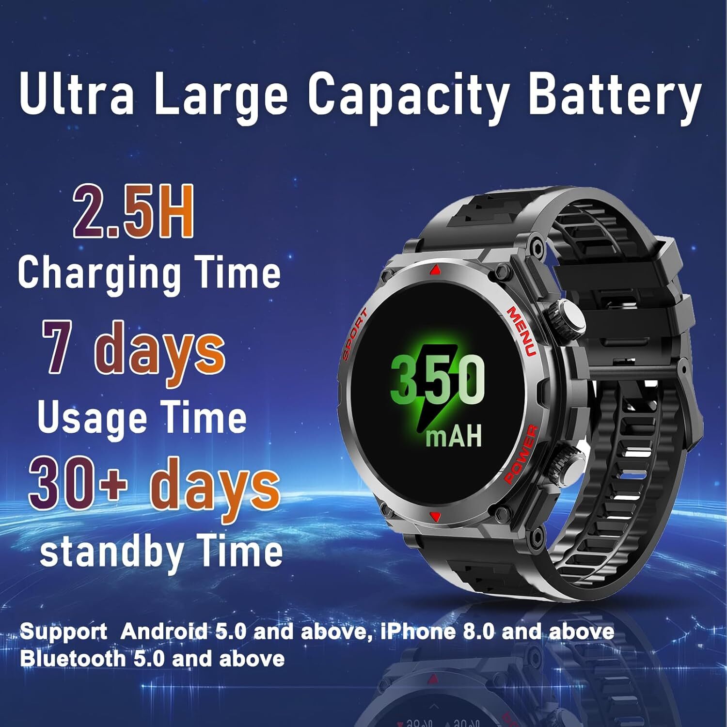 Military Smart Watch for Men with Answer/Make Call HR for Samsung Galaxy S25+