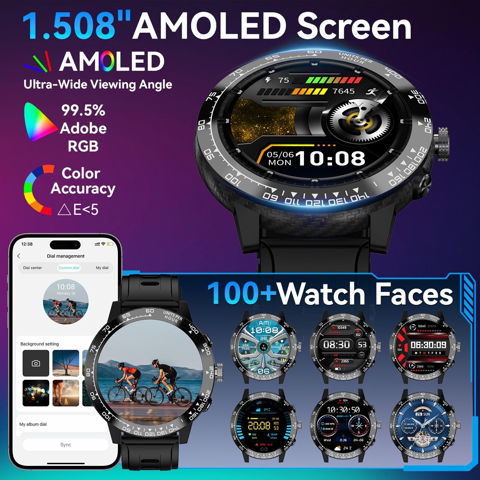 for Men, 1.5″ AMOLED Fitness Tracker with GPS & IP67