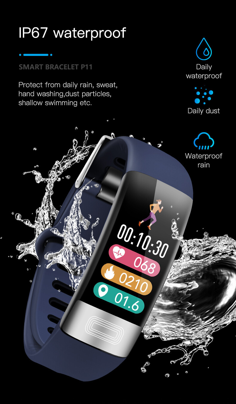 P11 Plus ECG+PPG Smart Bracelet Blood Pressure Heart Rate Monitor FitnessTracker