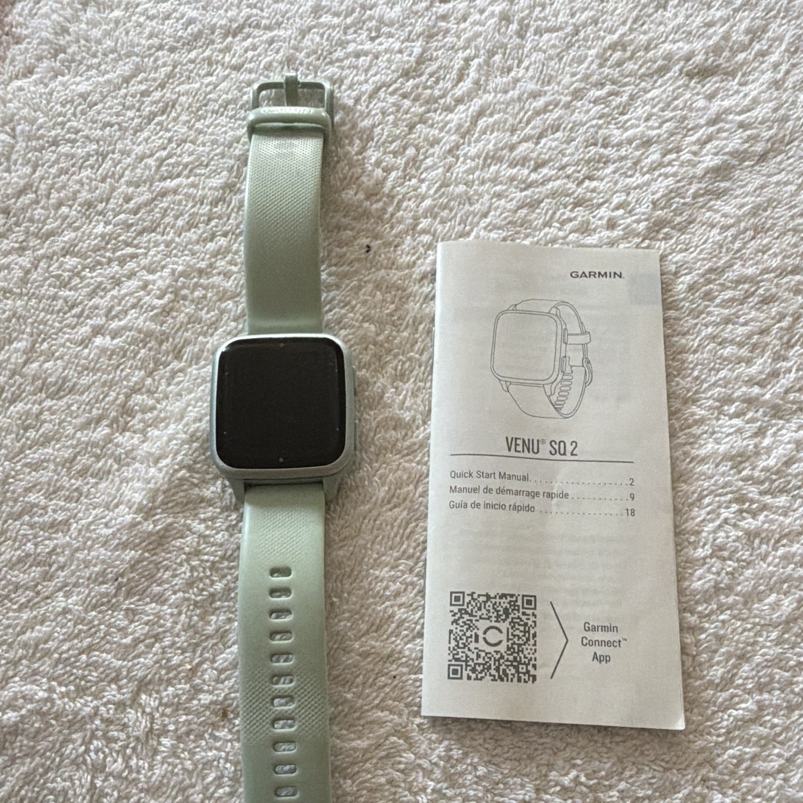 Garmin Venu Sq 2 40mm Bluetooth Smartwatch 4GB Green Band Silver Case