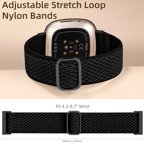 1 Pack Nylon Strap Compatible with Fitbit Versa 4/3 Sense 2 Men Women Soft Breat