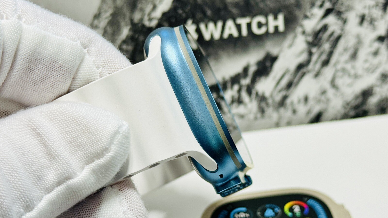 Metallic Blue Apple Watch ULTRA 2 49mm Titanium Custom Anodized Blue White Ocean