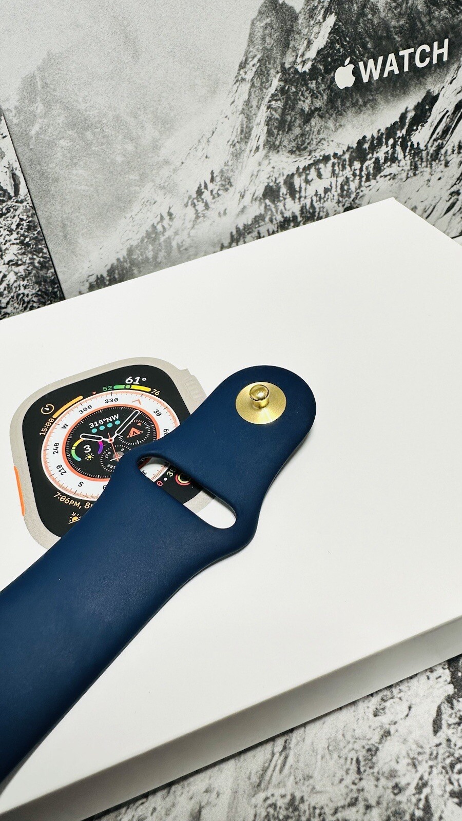 49MM Apple Watch ULTRA 2 CUSTOM BLUE ANODIZED Blue Sport Band Gold Plated Pin