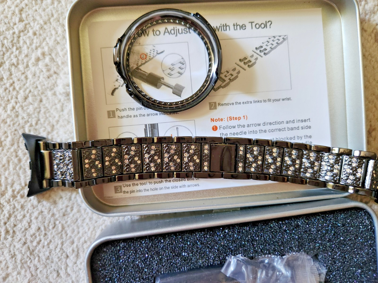 Black Metal Bling Dressy & Braided Stretch Bands for Google Pixel Watch
