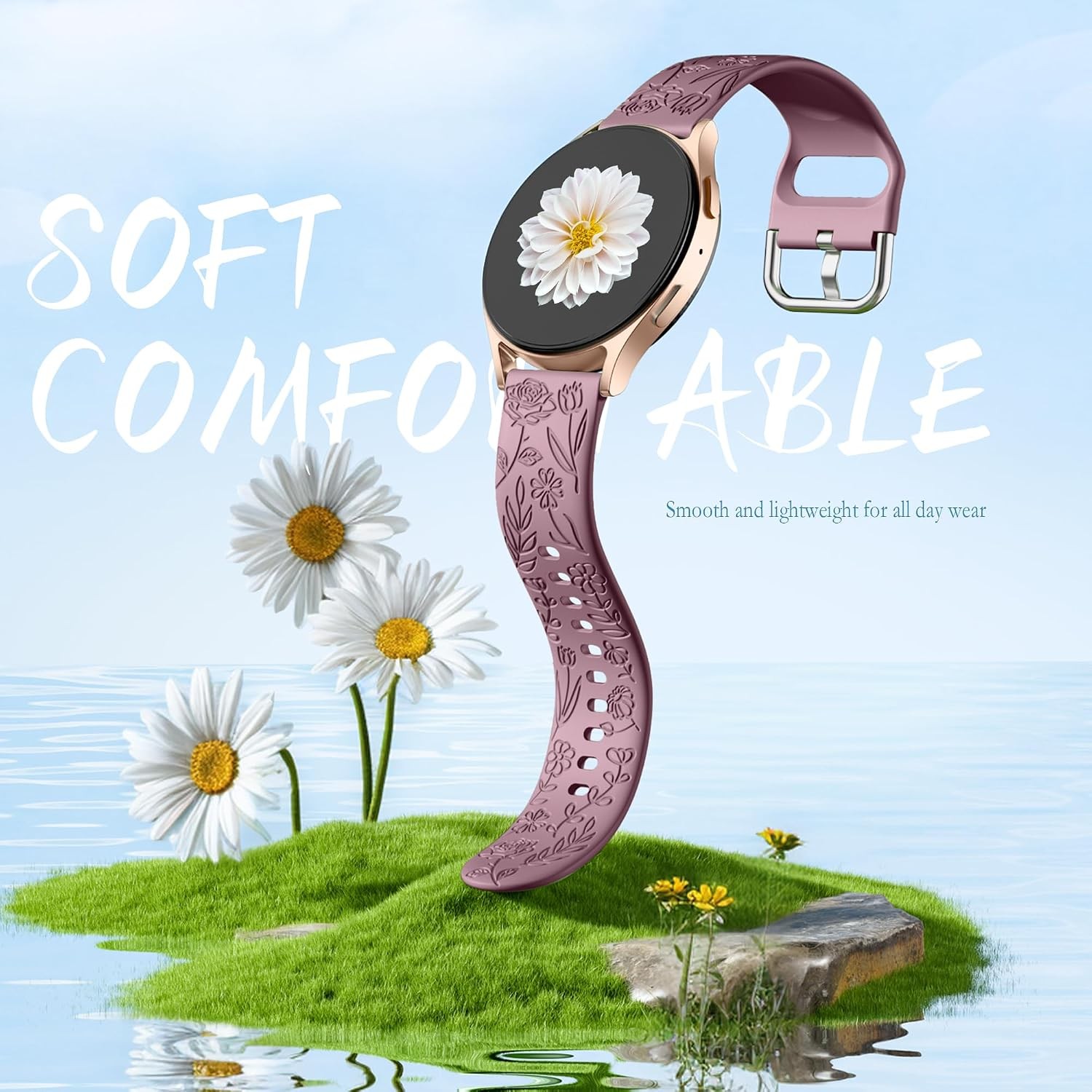 6 Pack Floral Engraved Silicone Strap Compatible with Samsung Galaxy Watch 40mm