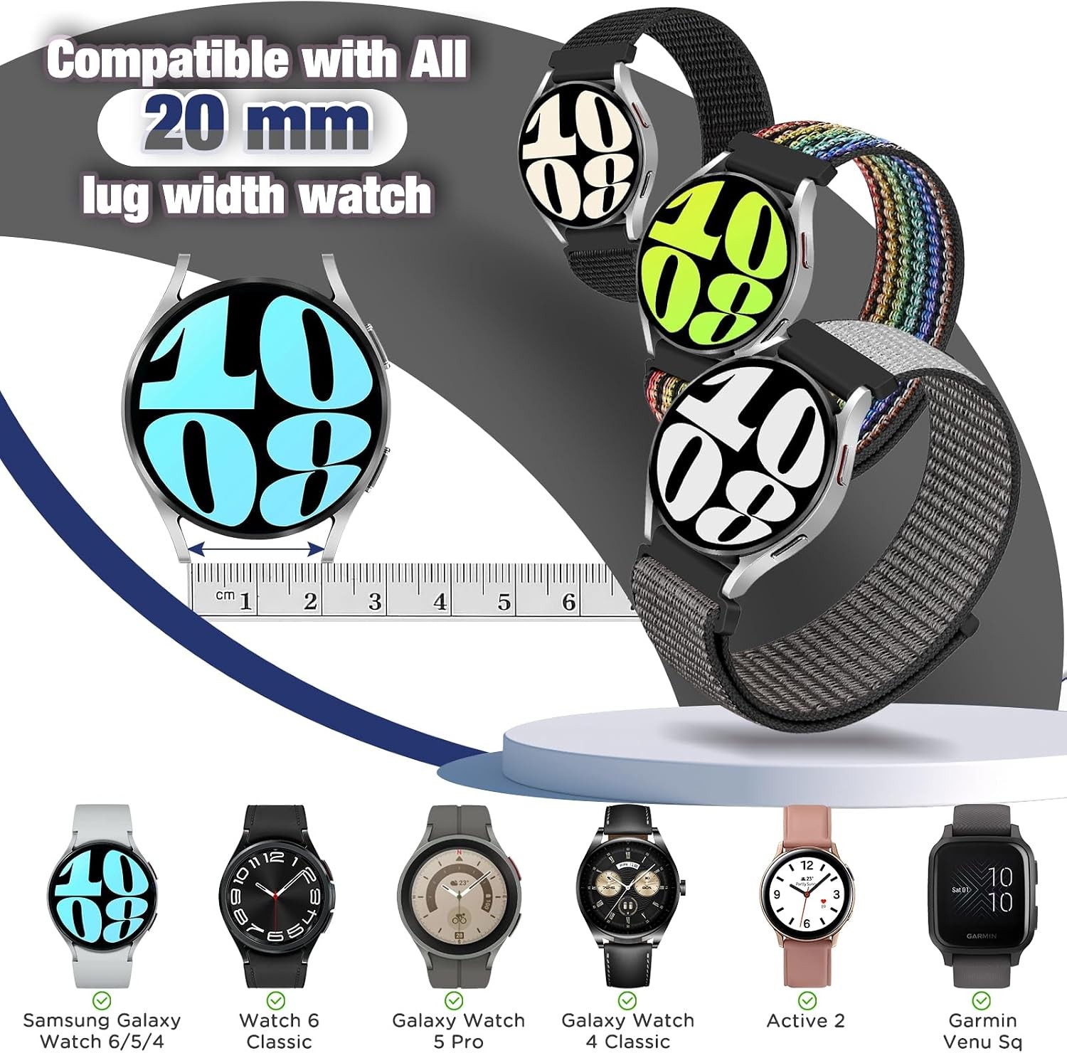Soft Fabric Nylon Strap Compatible with 16mm 18mm 20mm Watch Models