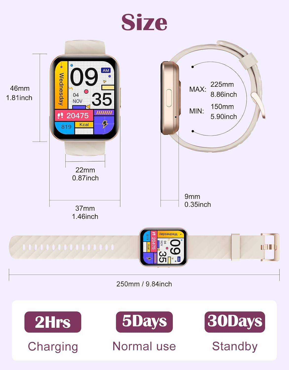 Stylish Fitness Tracker Smartwatch with Heart Rate Monitor & 1.85″ Touchscreen