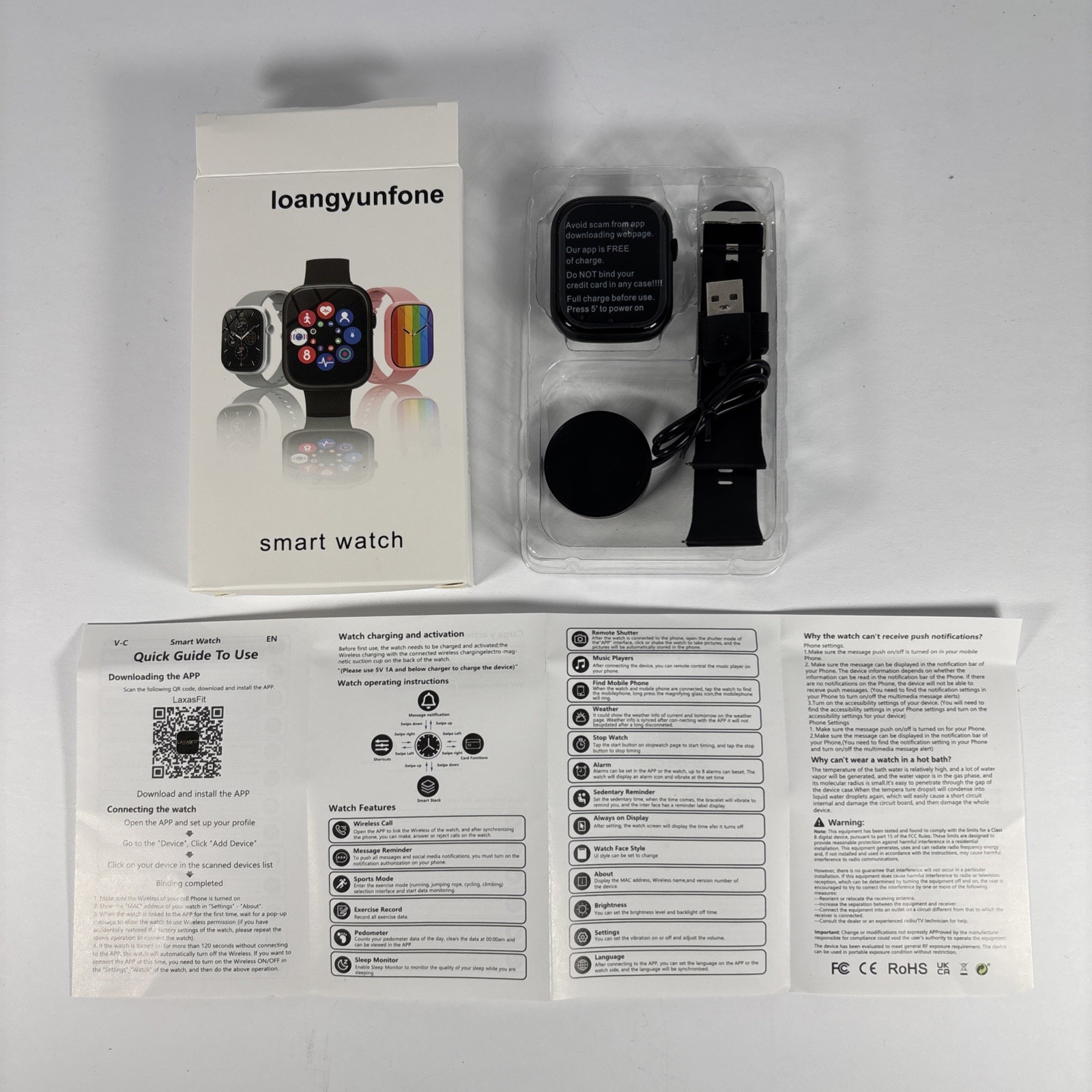 Smart Watch Black Silicone Band Touchscreen