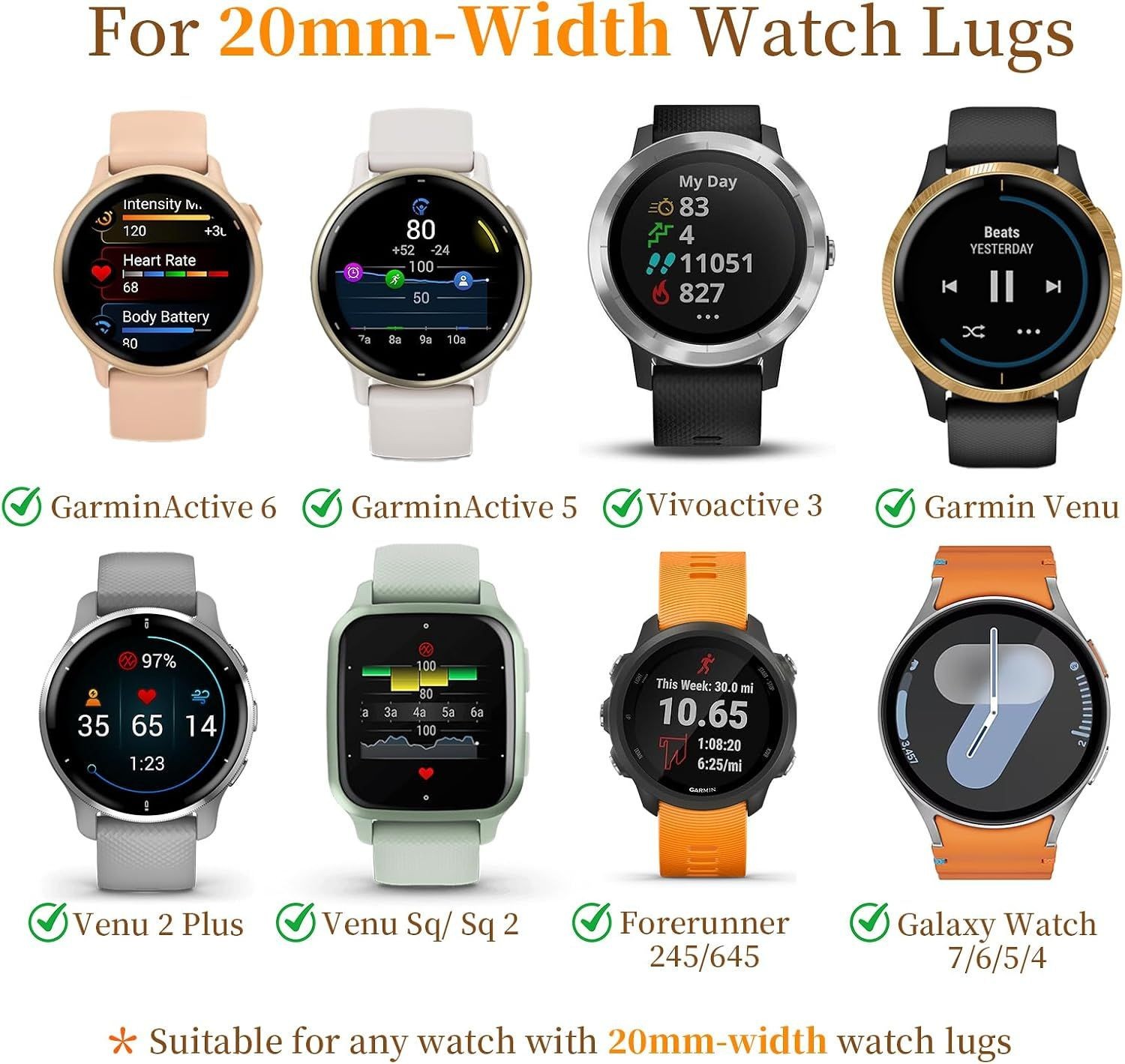 18mm Metal Strap Compatible with Garmin Vivoactive 5/6 Watch Band, Quick Release