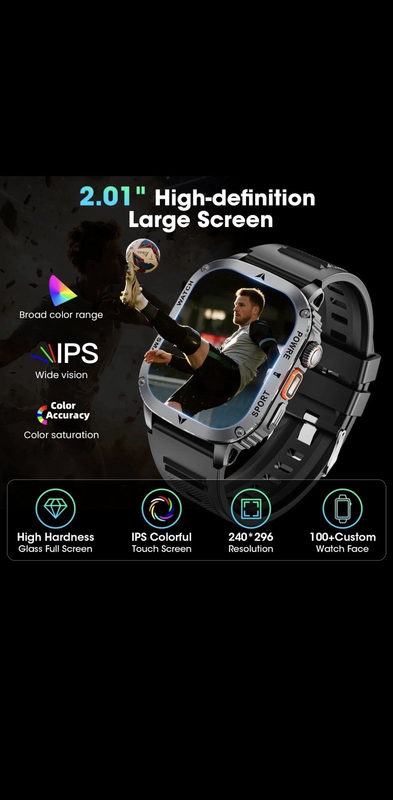 2.01″ Smart Watch Bluetooth Call Touch Screen many Sports Modes IP68 Android iOS