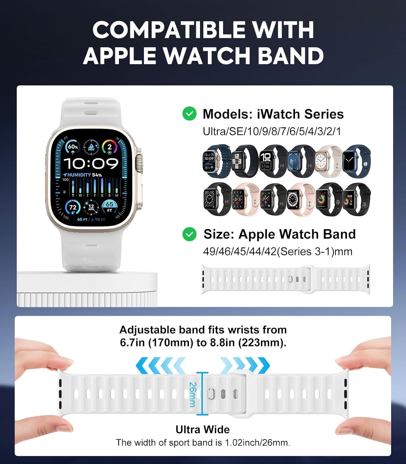 Sport Wrist Band Silicone Strap for Apple Watch Ultra 49mm, Compatible Replaceme