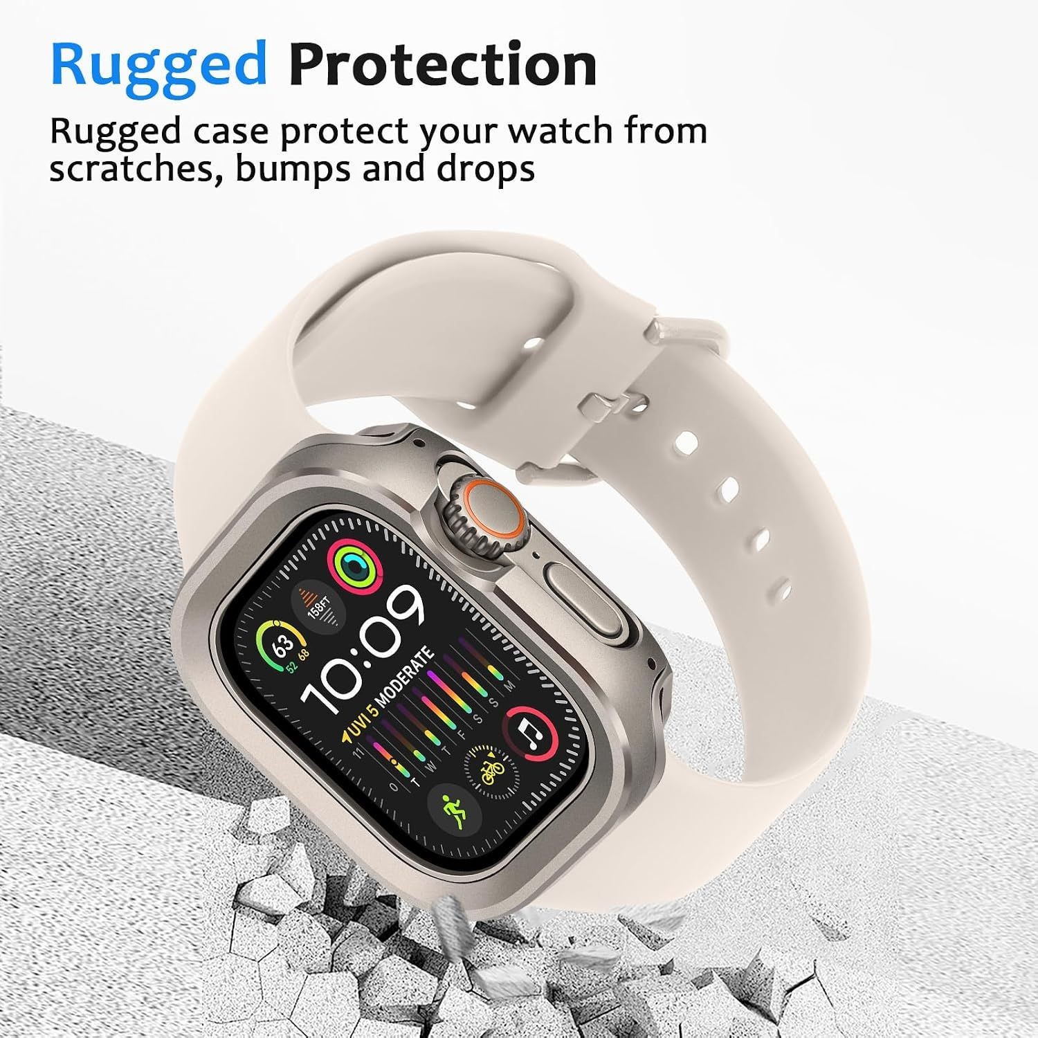 Rugged 2 in 1 Silicone Bumper Case and Metal Cover for Apple Watch Ultra 49mm