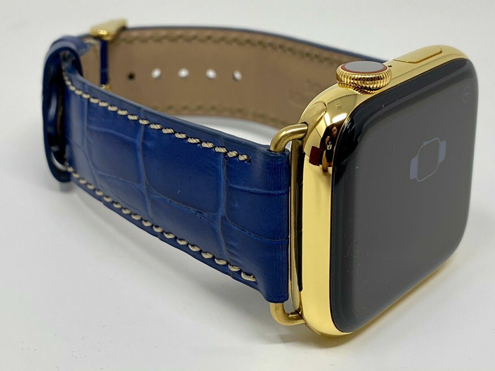 24K Gold Plated 44MM Apple Watch SERIES 5 Stainless Steel Blue Band GPS LTE
