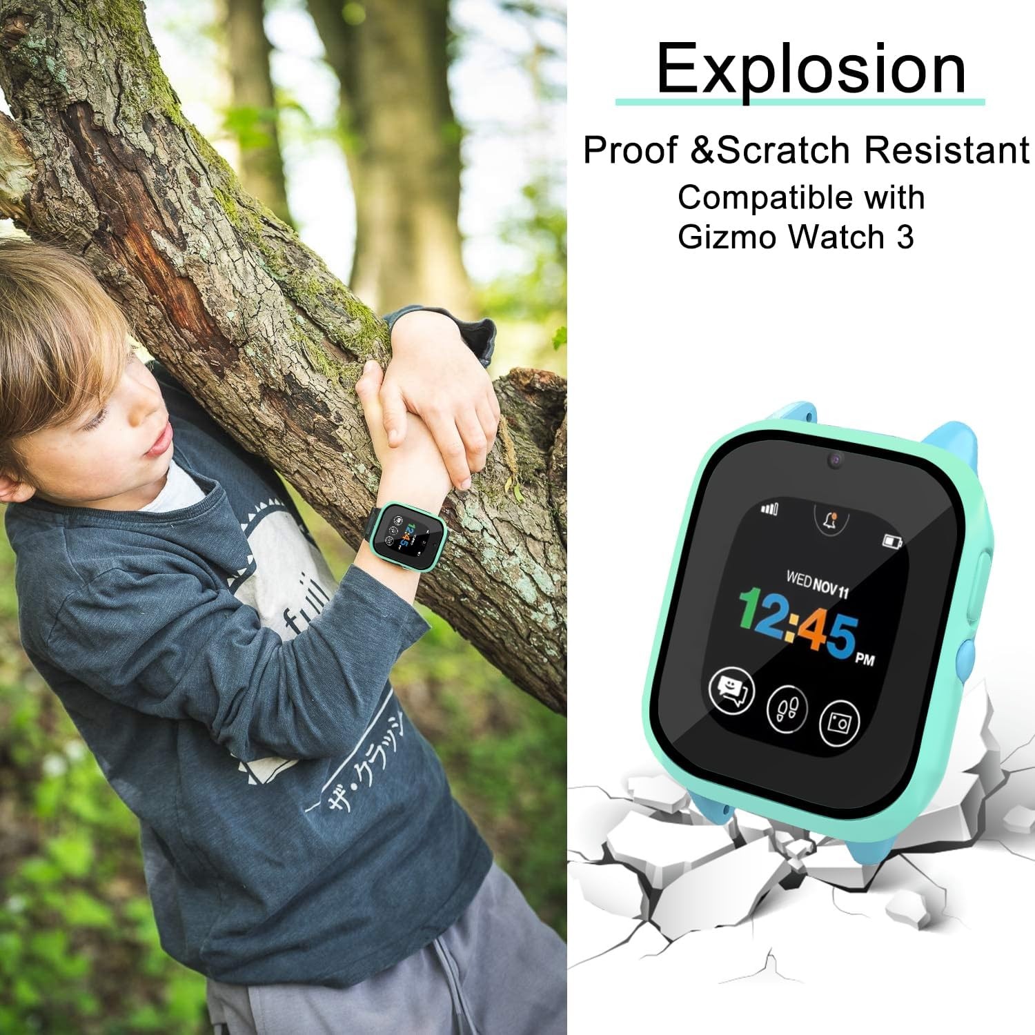 Screen Protector Case for Gizmo Watch 3, Hard PC with Tempered Glass, Scratch Re