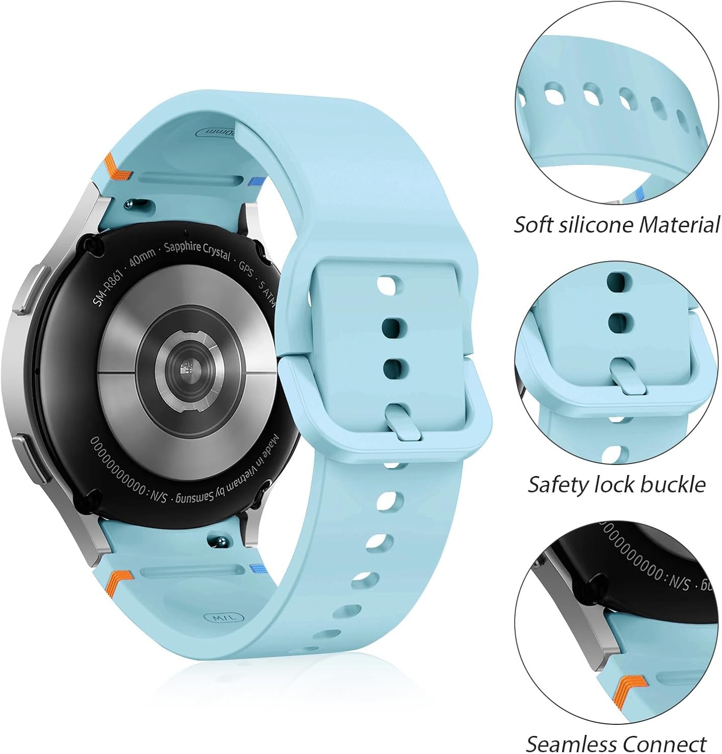 Silicone Sport Strap No Gap for Galaxy Watch 7 40mm 44mm – Compatible Wristband
