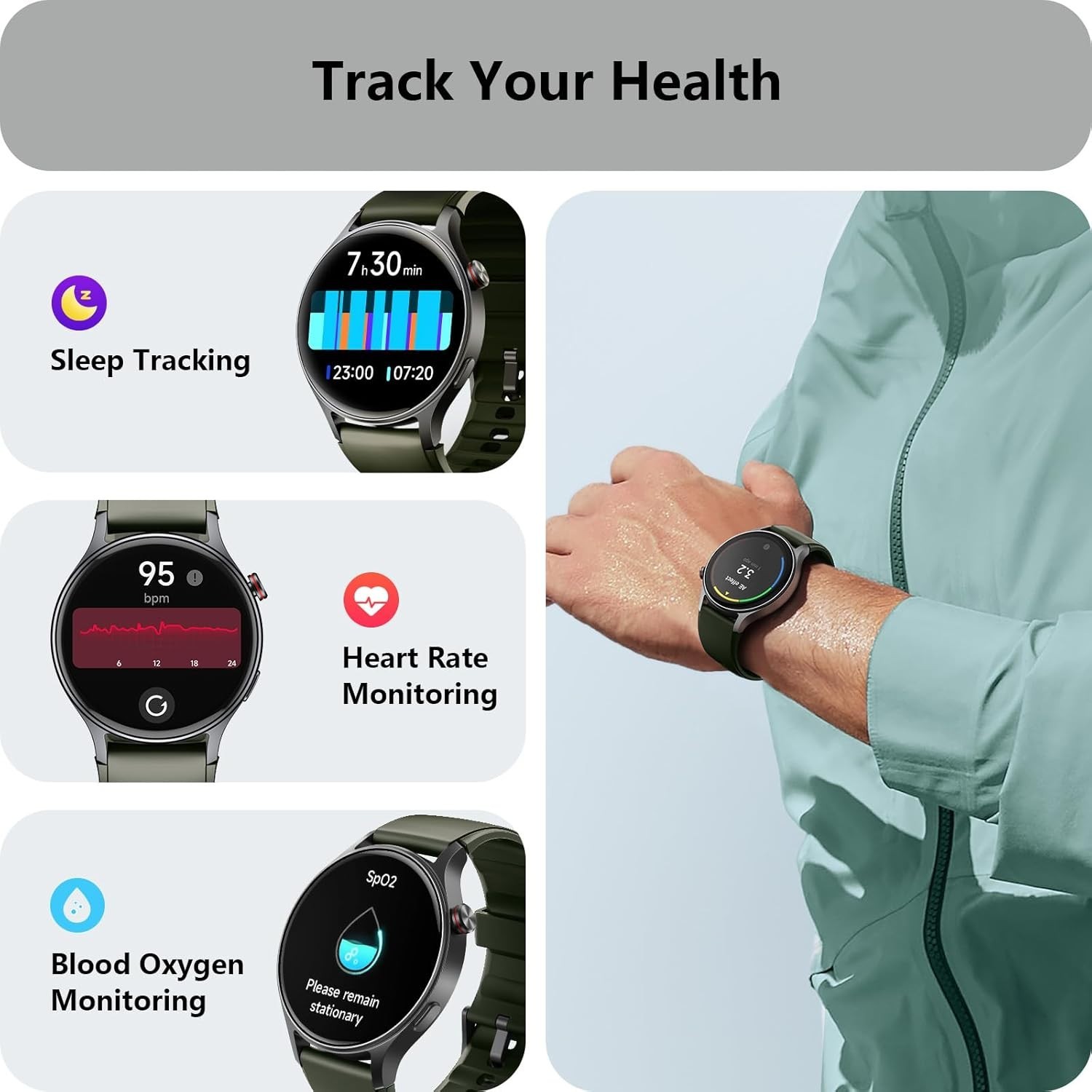 Smartwatch with AMOLED Display, Heart Rate & Sleep Tracker, Waterproof