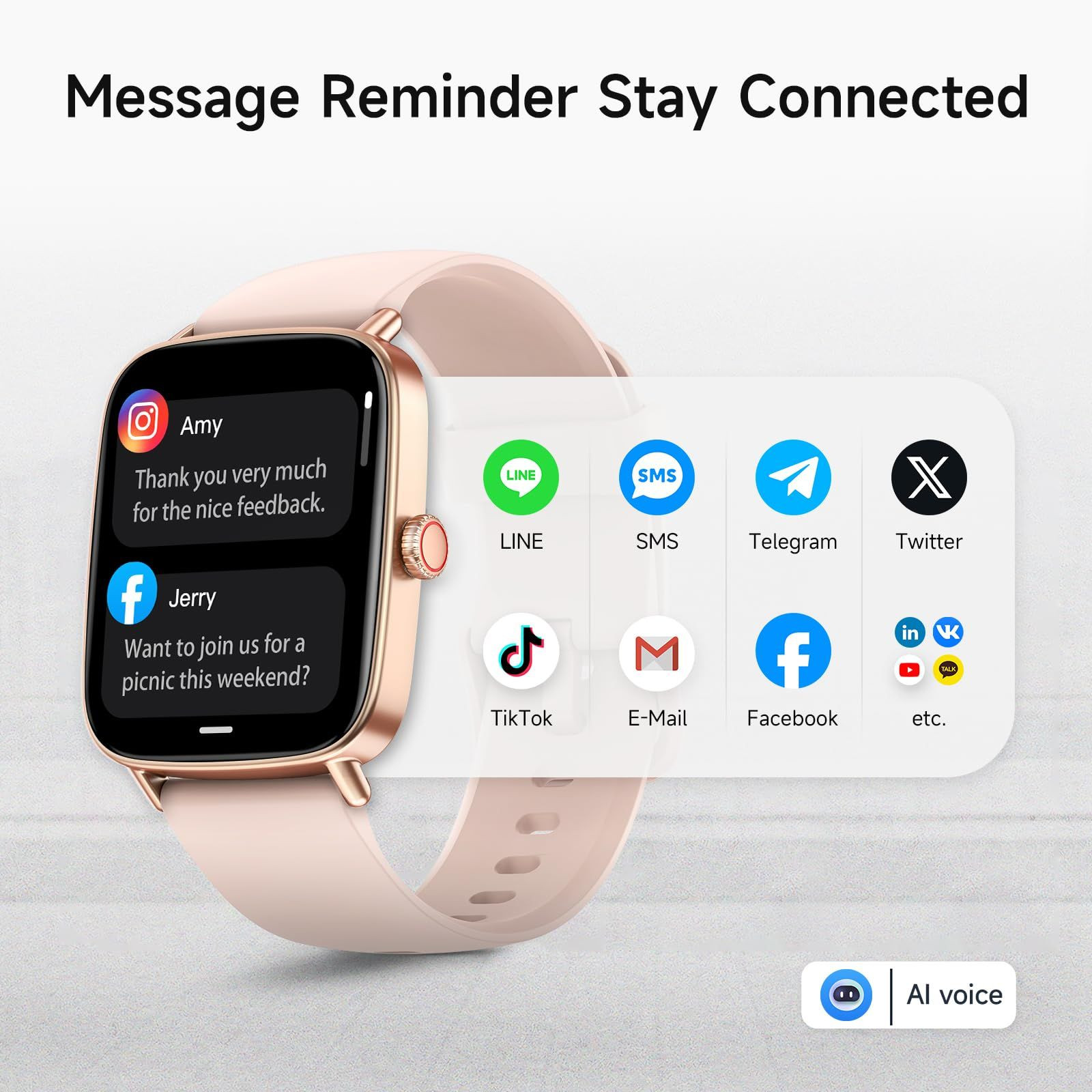 Smart Watch for Women, 1.85″ HD Smartwatch Compatible S/M/L, Rose Gold